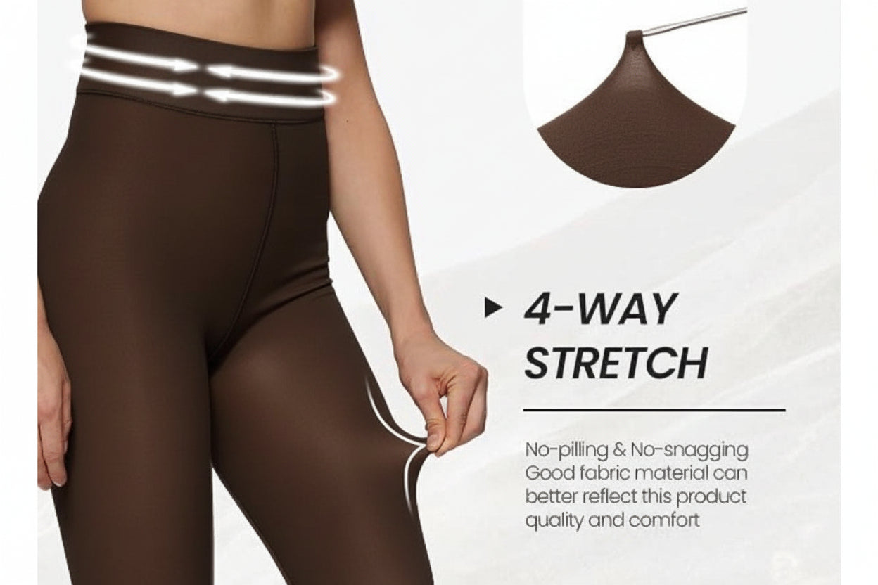 Brown tights with 4-way stretch feature on a white background